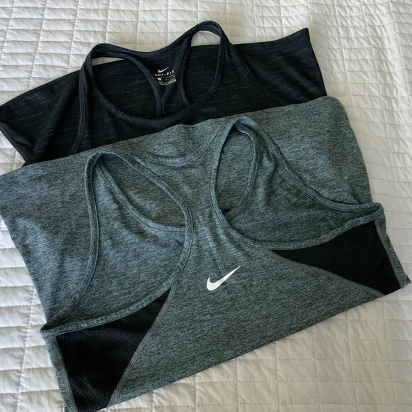 Nike Dri Fit Women's Tanks Size L Large- Set of 2 Black/Gray - Picture 1 of 13